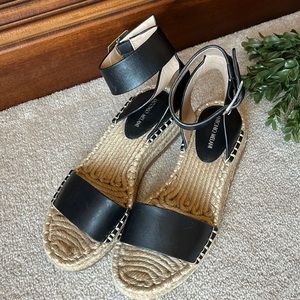 Antonio Melani leather ankle strap espadrille wedge sandal black size 6-NWOT